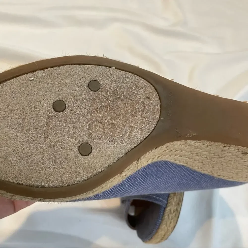 Franco Sarto Blue Peep Toe Espadrille Sandal Wedges Cheria Womens 9 Beachy